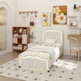 thumbnail image 3 of Twin Size Upholstered Platform Bed with Curve Shaped and Height-adjustbale Headboard,LED Light Strips,White, 3 of 13