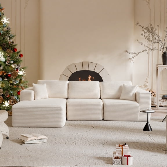 MAYEERTY 104 in Corduroy Modular Sofa, Compressed Boneless DIY Zero-Assembly Sofa, for Living Room & Small Apartment, Beige