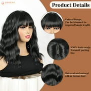 Phocas 12inch Short Bob Wigs for Women - Wavy Synthetic Bob Wig with Bangs, Face Slimming Short Wig, Glueless Wear and Go for Daily or Party (Black)