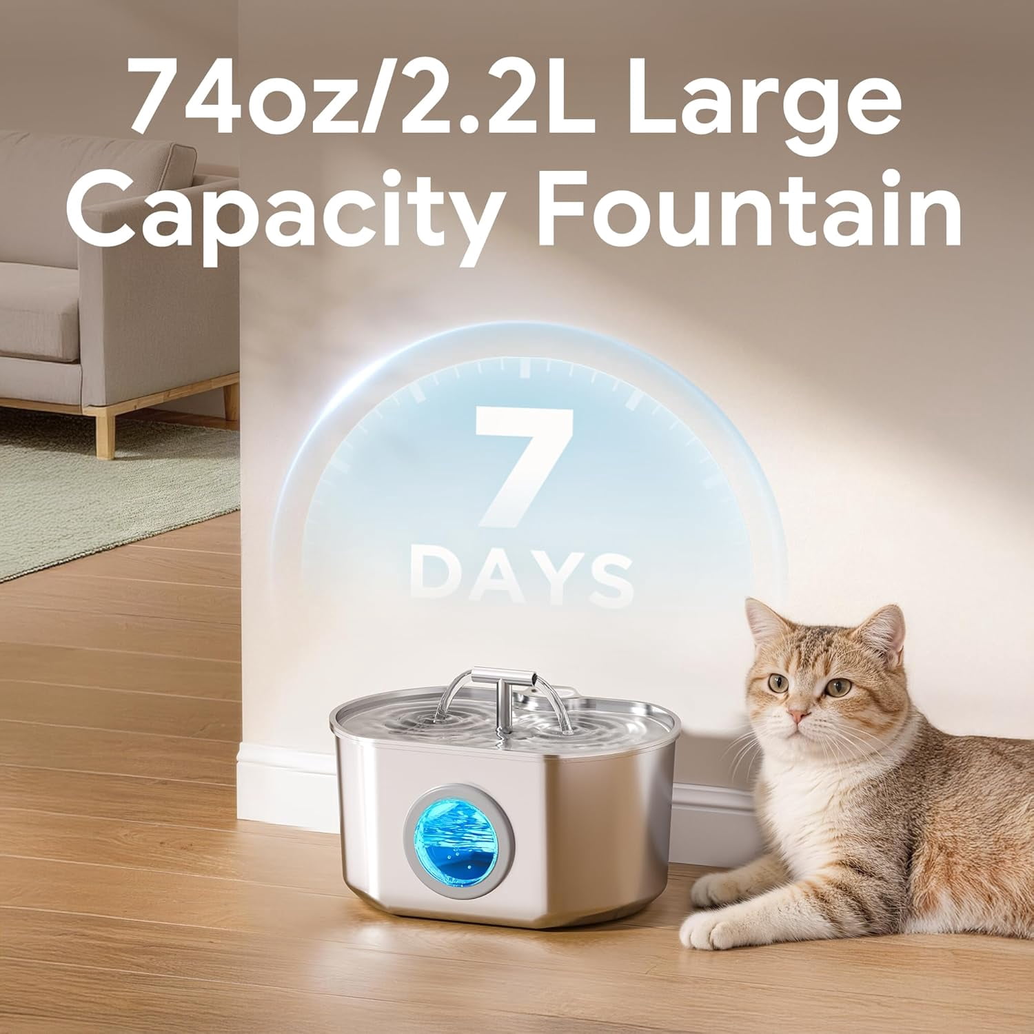 Automatic Stainless Steel Pet Water Dispenser Fountain with Water Level Window and Filters 3.2L/108oz for Cats Indoor Drinking