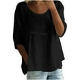 thumbnail image 3 of Feancey Boho Blouses for Women 3/4 Sleeve Round Neck Tops Loose Fit Casual Beach Shirts Summer Solid Color T-Shirts Black S, 3 of 7