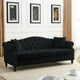 thumbnail image 3 of Chesterfield 3 Seater+3 Seater Sofa with 4 Pillows, Tufted Couch with Thick Seat Cushions and Gourd-Shaped Solid Wood Feet, Modern Velvet Upholstered Sofa with Rolled Arms and Nailhead, Black, 3 of 7