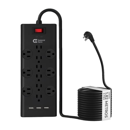Ceybo 6 ft. 12-Outlet Black Surge Protector with USB