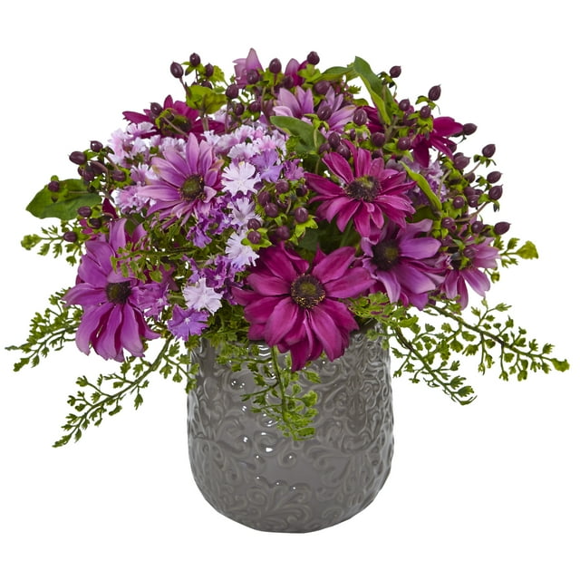 Daisy Bush dans un Vase Décoratif Gris