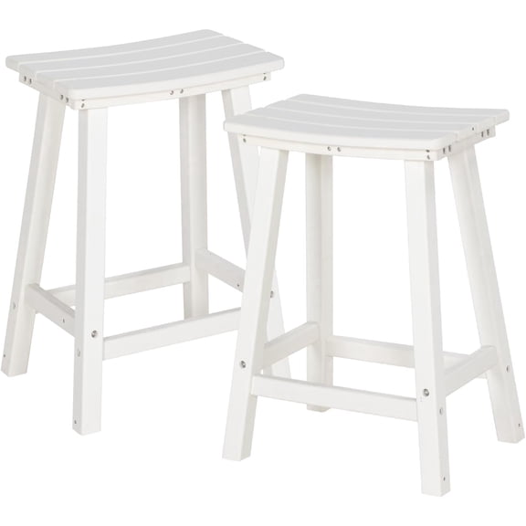 NALONE 24 Inch Outdoor Bar Stools Set of 2, HDPE Bar Chairs with Footrest, Weather Resistant Barstools Outside Bar Height Stools for Bar, Kitchen Counter, Balcony (White, 24'' Barstools Set of 2)