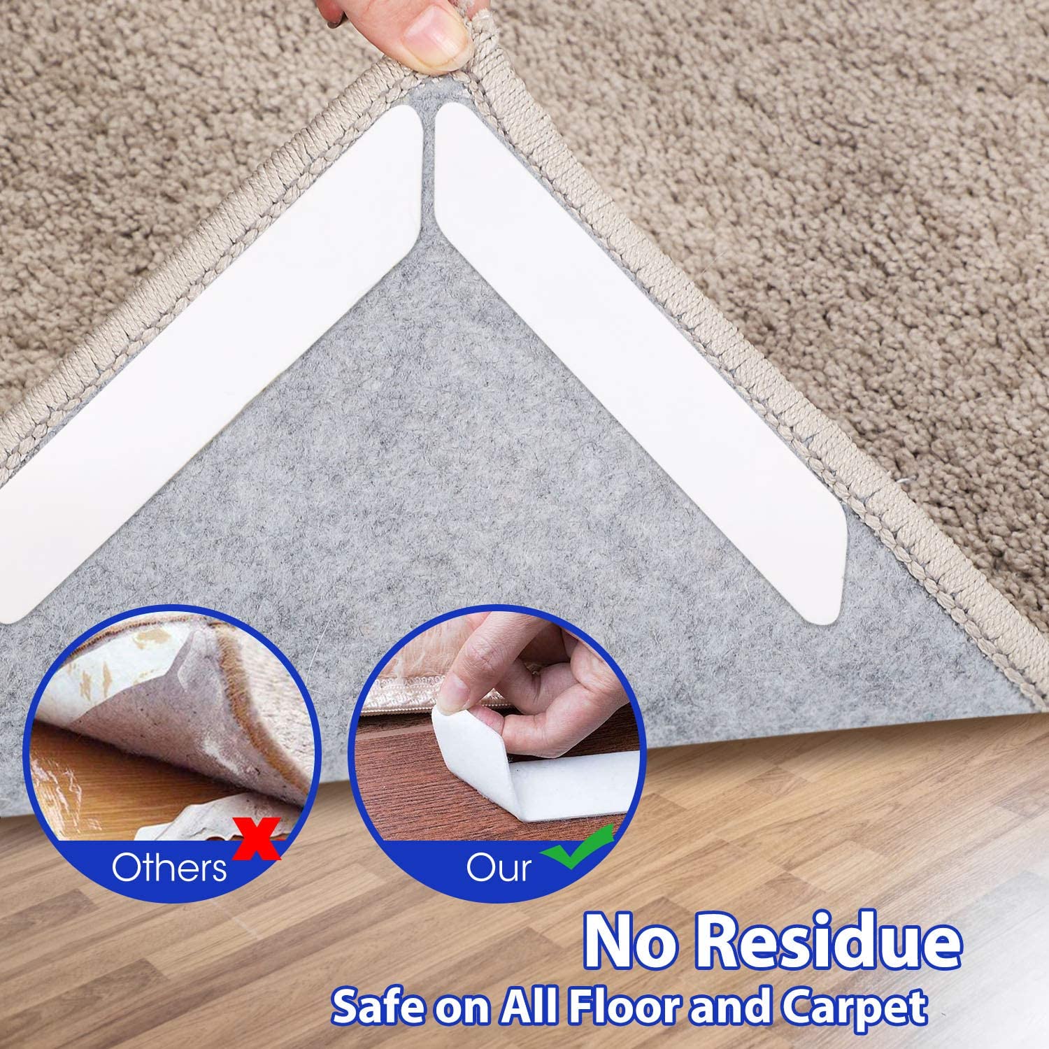 Patented Dual Sided Anti Curl Corner Side Rug Grippers