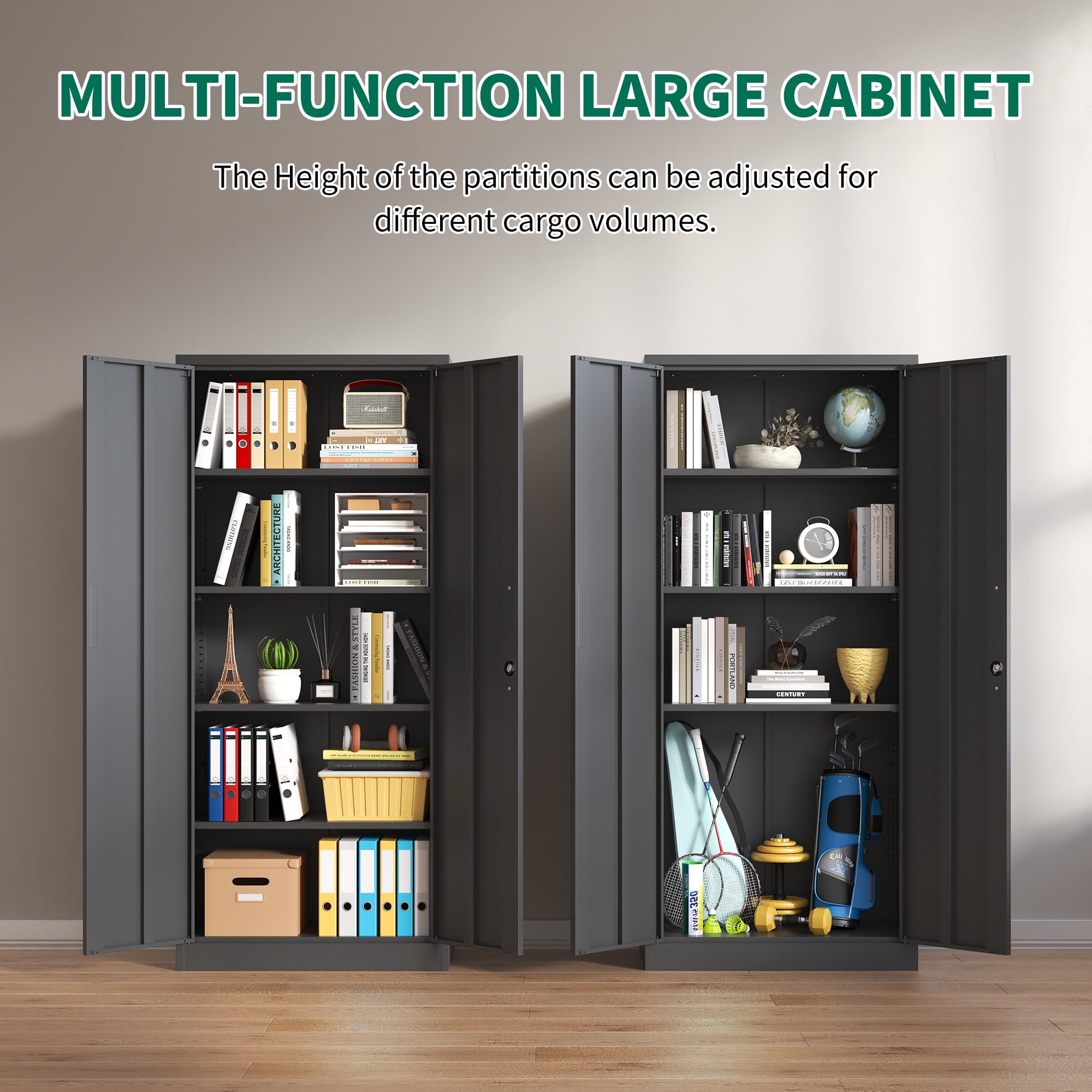 Alvantor 72" Tall Garage Storage Cabinet, Metal Storage Cabinet with Doors and 3 Adjustable Shelves for Garage, Home, Office Black