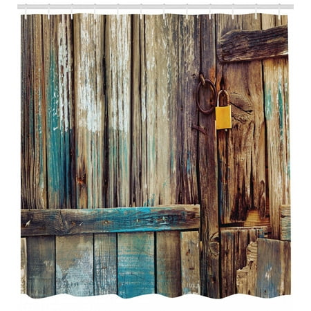 Country Bathroom Sets Rustic Shower Curtain, Aged Shed Door Backdrop with Color Details Country Living Exterior Pastoral Mansion Image, Fabric Bathroom Set with Hooks, Brown, by Ambesonne ()