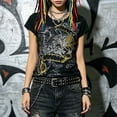 thumbnail image 7 of Women's Graphic Tees Y2K Vintage Gothic Tops 2000s Streetwear Slim Fit Shirt Emo Scene Alternative Clothes for Women, Casual Party Shirts, 7 of 7