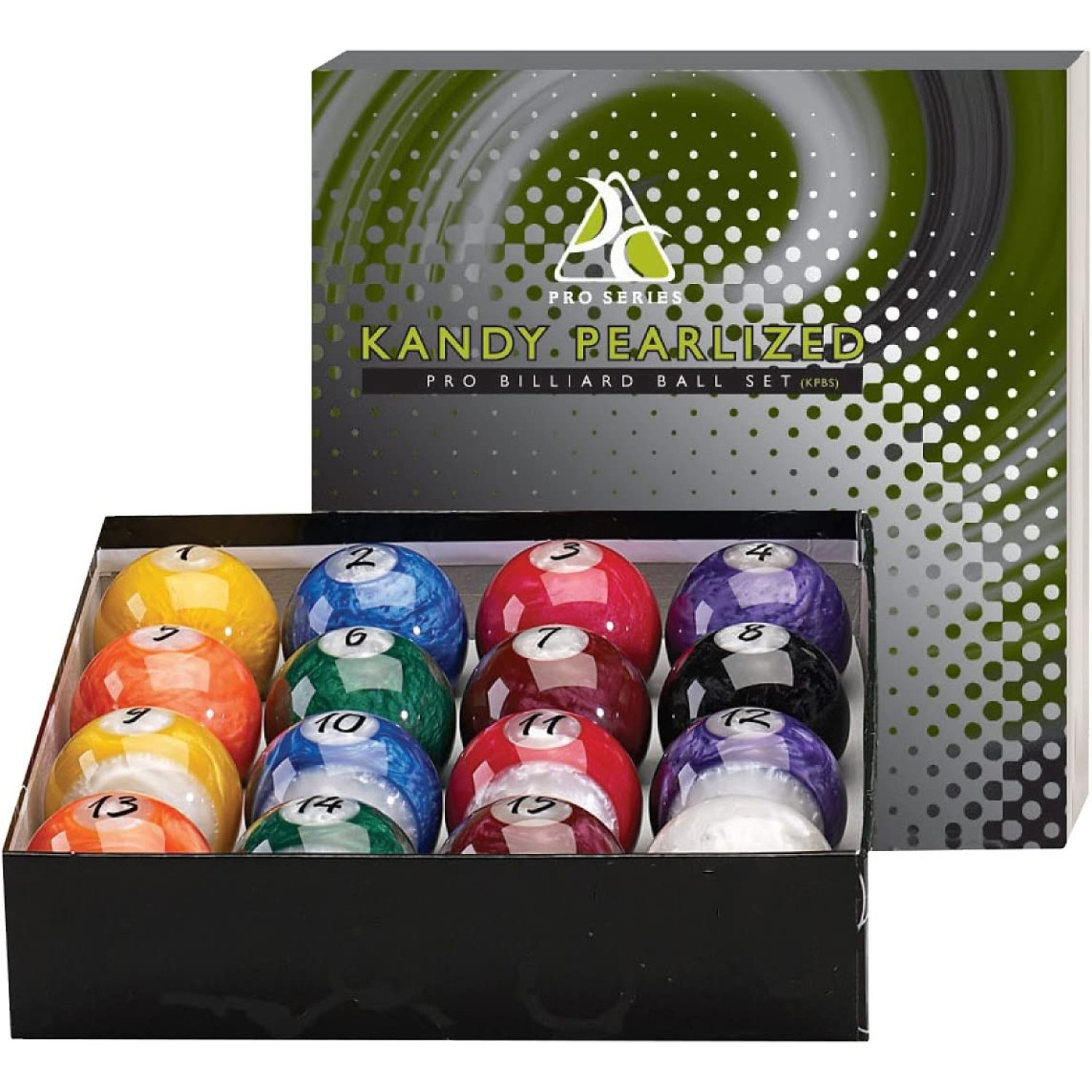 Kandy Pearl Billiards Ball Set HiGloss, Swirl Marbleized 16 Piece
