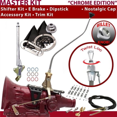 American Shifter TH400 Shifter Kit Chrome 23 in. Swan E Brake Cable Clamp Trim Kit Dipstick for F6298