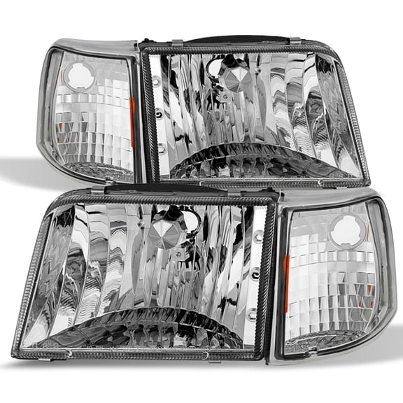AKKON - For 93-97 Ford Ranger Pickup Truck Chrome Clear Headlights Replacement Corner Signal Light Lamps Set