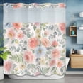 thumbnail image 2 of Spring Flowers No Hook Shower Curtain with Snap in Liner Watercolors Pink Blue Flower Eucalyptus Leaves Waterproof Bathroom Shower Curtain with See Through Top Window for Bathtub 72" x 78", 2 of 9