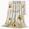 thumbnail image 2 of Bloom Bee Baby Quote with Smiling Bees Daisies and Honeycomb, Cheerful Watercolor Garden Style for New Parents, Soft Flannel Blanket for Nursery and Playroom, Baby Shower Gift, Home Decor, 2 of 9