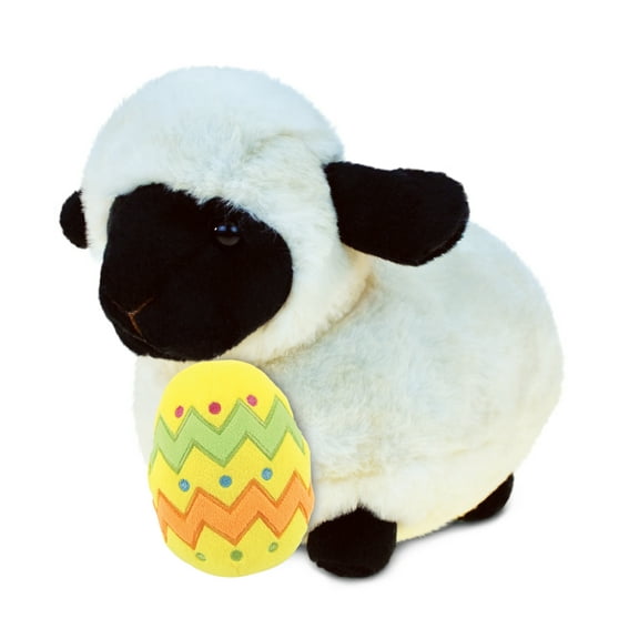 DolliBu Valais Blacknose Sheep with Yellow Easter Egg Plush - Perfect Sheep Stuffed Animals for Easter Basket, Cute Easter Egg Stuffed Animal Spring Toys for Girls, Boys, and Babies - 8.5 Inches