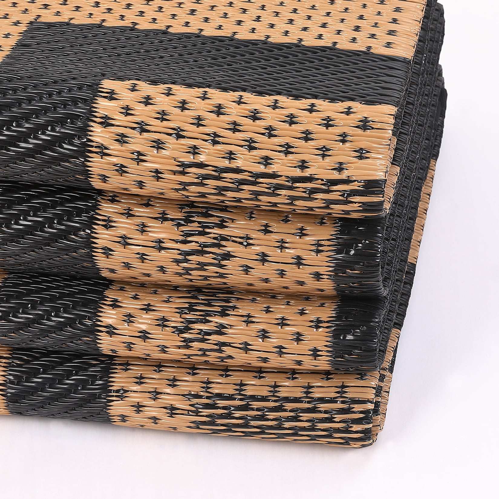 Nanan 10×14 Outdoor Plastic Rug,Portable Plastic Outdoor Rug, Waterproof & UV Resistant, Non-Slip, Easy to Clean for Camping, Patio, Garden, Beach, Picnic, Black Brown