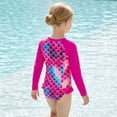 thumbnail image 4 of Scale Print One Piece Swimsuit Mermaid Long Sleeve Costume Rash Guard Swimsuit for Girls Ages 7Y, 4 of 7