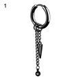 thumbnail image 6 of Grandest Birch 1Pc Men Long Chain Ear Piercing Loop Clip Hoop Earring Jewelry Gift Stainless Steel Black, 6 of 7