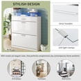 thumbnail image 4 of EUROCO 35" Shoe Rack Slim Entryway Organizer with 2 Flip Drawers,Shoe Storage Cabinet with Drawer and Tempered Glass Top,Free Standing Shoe Rack with LED Light for Hallway, White, 4 of 7