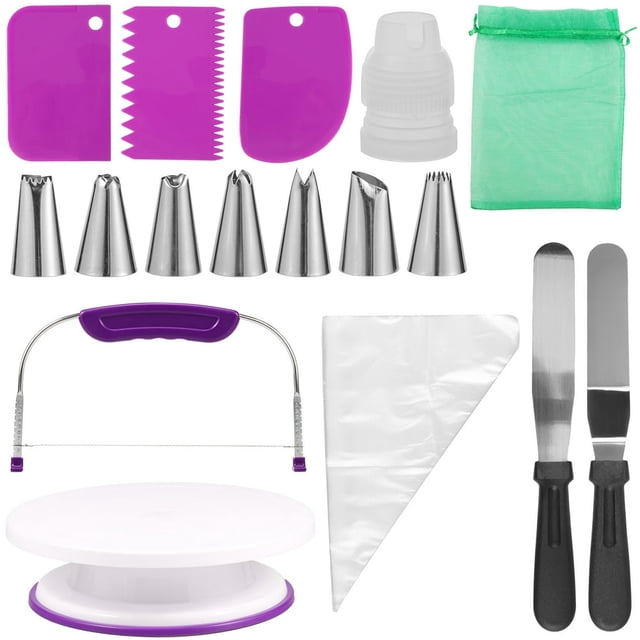 Dsseng 35Pcs Cake Decorating Kit for Cake Cupcake Decorations Sturdy Rotatable Cake Stand Decor Kit Anti Slip Stable Baking Decorating Supplies for Home Shop Use