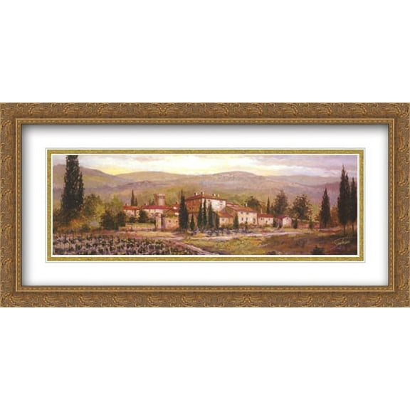 Uzzano 2x Matted 40x16 Large Gold Ornate Framed Art Print by Joe Sambataro
