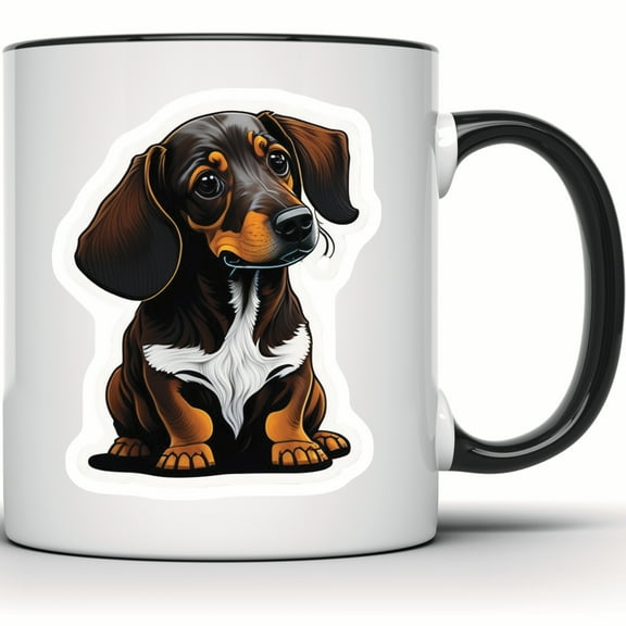 Dachshund Mug, Wiener Dog Lover Gift, Cute Doxie Coffee Mug, Funny Sausage Dog Pet Cup, Unique Animal Breed Design - 11 Ounce Black Rim Handle Novelty Coffee Cup - WMUG0562-Black Rim