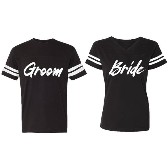 Groom Bride Matching Couple Cotton Jerseys (Men Black / Women Black) (Men S / Women S)