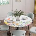thumbnail image 2 of Wildflowers Fitted Tablecloth with Elastic Edged, Round Table Cloth for Dining Table, Spring Farmhouse Tulip Floral Leaf Wooden Grain Waterproof Oil Proof Table Cover for Indoor Outdoor 55"-60", 2 of 8