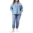 thumbnail image 2 of Agnes Orinda Women's Plus Size School College Denim Jacket Lapel Long Sleeve Button Washed Casual Jean Jackets with Pocket 1X Light Blue, 2 of 6