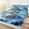 thumbnail image 4 of Castle Fairy Animal Northern Light Polar Bear Queen Sheets 4 Pieces for Teens,Snowy Mountain Lake Queen Sheet Sets,Blue Green White,1 Fitted Sheet, 1 Flat Sheet and 2 Pillowcases, 4 of 6