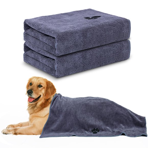 Toallas de microfibra para perros WOUSEDO superabsorbentes, paquete de 2, color gris