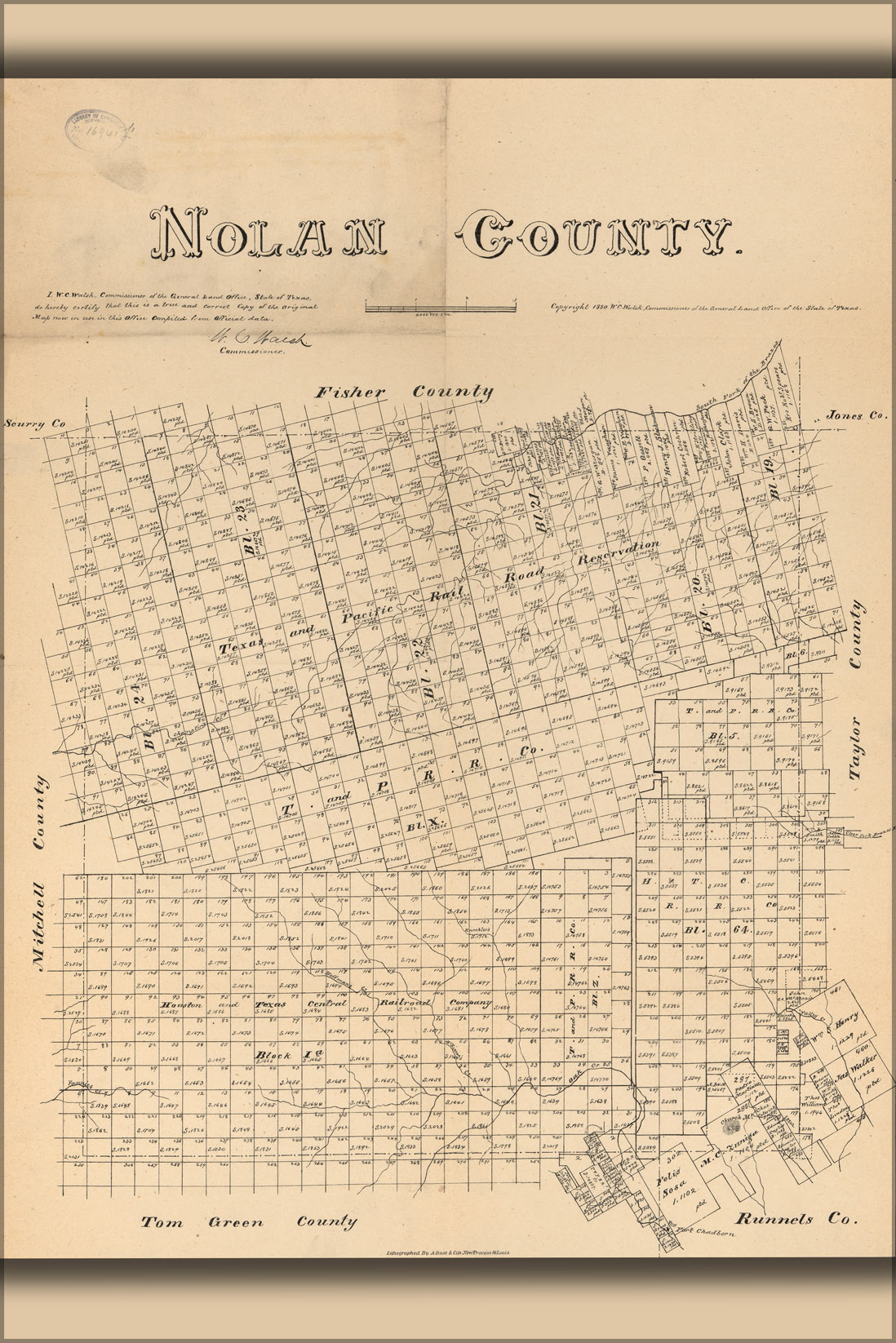 24"x36" Gallery Poster, map of Nolan County texas 1880