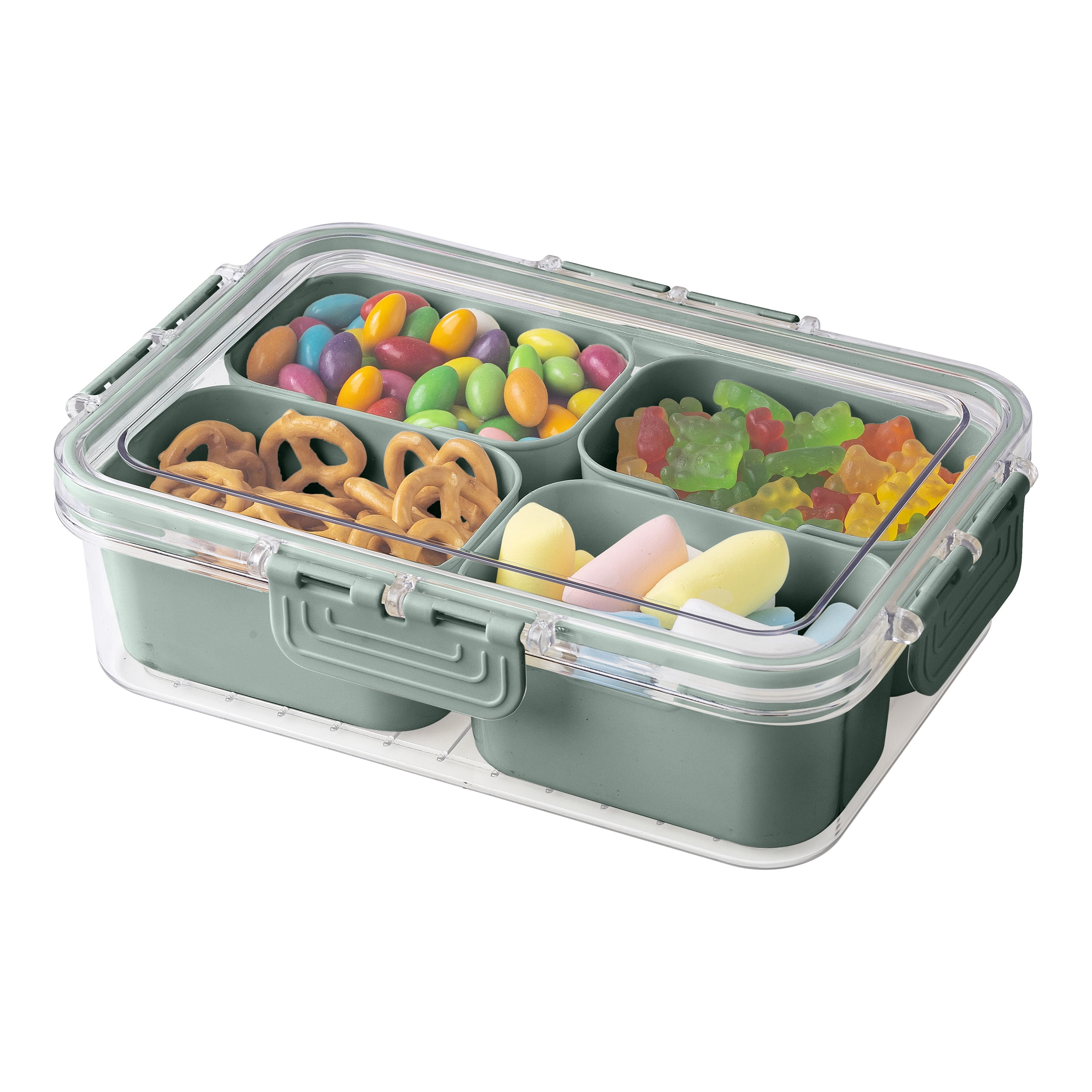 Cook with Color 4-Compartment Mini Snack Box Food Storage Carrier, Charcuterie Container, Portable and Dishwasher Safe, Sage