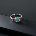 thumbnail image 3 of Gem Stone King 925 Sterling Silver Green Malachite and Red Created Ruby 3 Stone Engagement Ring for Women (5.00 Cttw, Gemstone, Cushion 8MM, Size 9), 3 of 5