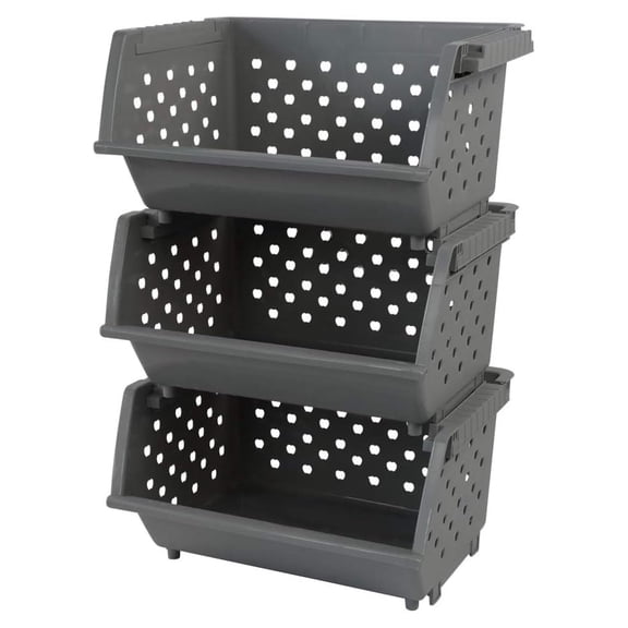 Drevy 3-Pack Gray Plastic Stackable Detachable Storage Organizer Stacking Basket