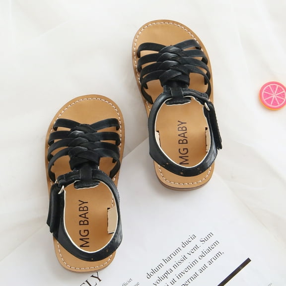 Tfken Sandals For Girls Kids Size 18-24 Months Adjustable Ankle Strap Flatform Relaxed Cute Weave Black Sandal
