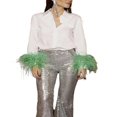 thumbnail image 1 of Women Feather Cuff Lapel Shirts Long Sleeve Contrast Color Button Down Blouse, 1 of 9