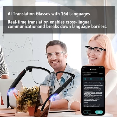 AI Smart Glasses with 160-Language Real-Time Translation & ChatGPT System, Anti-Blue Light Audio Glasses for Men & Women, Hands-Free Calls & Music Playback