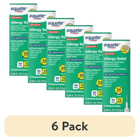 (6 pack) Equate Fluticasone Propionate Nasal Allergy Relief Spray, 50 mcg, Non-Drowsy, 72 Metered Sprays