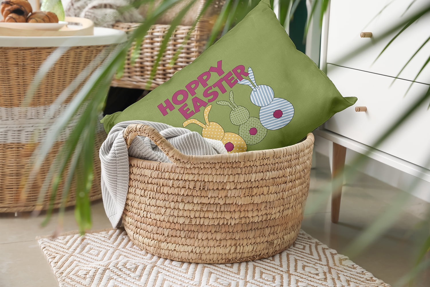 Simply Daisy 14x20-inch Rectangle Hoppy Easter Polyester Indoor Pillow, Apple Green Qty 1