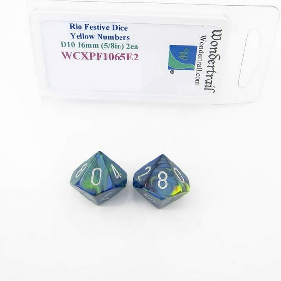 Green Festive Dice with Silver Numbers D10 Aprox 16mm (5/8in) Pack of 2 Wondertrail