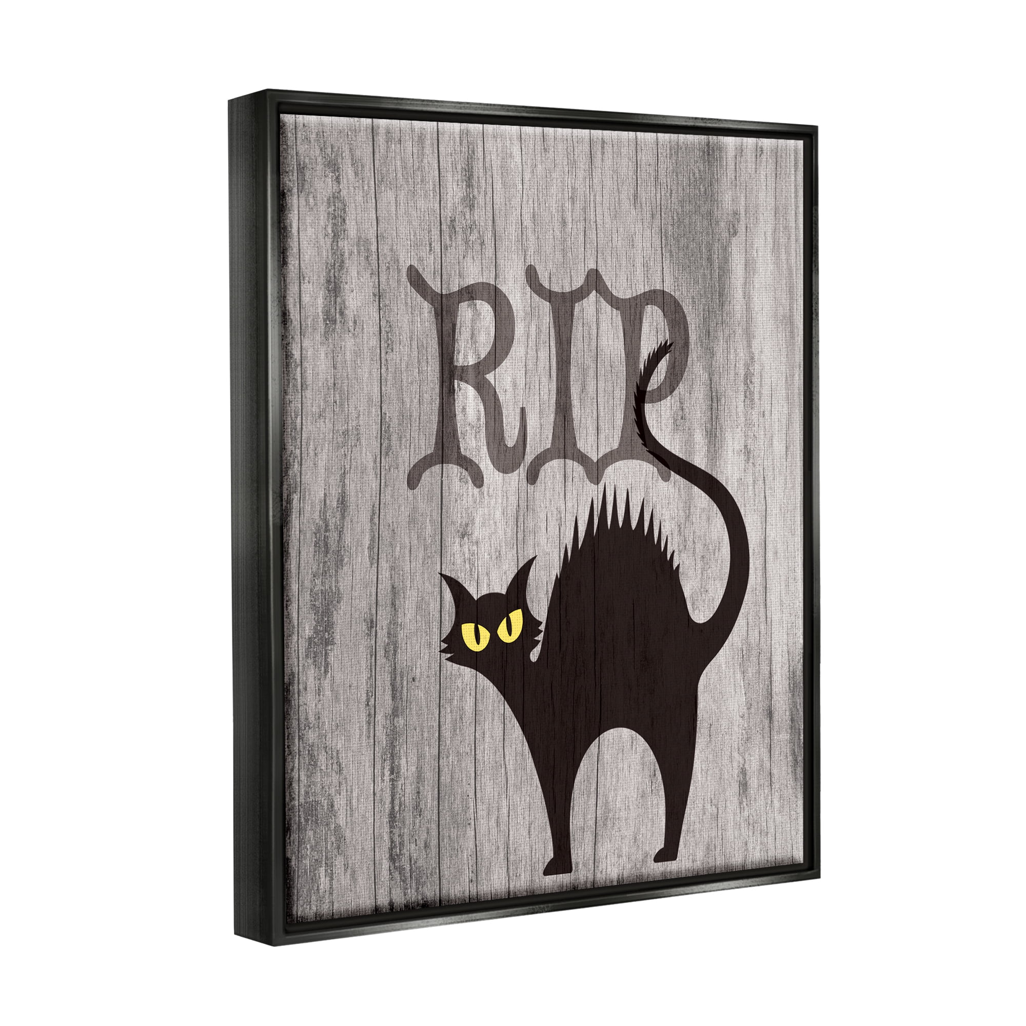 Stupell Industries RIP Halloween Cat Holiday Painting Black Floater Framed Canvas Art Print Wall Art, 17 x 21