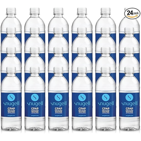 Distilled Water for CPAP Machines by Snugell (24-Pack, 16.9 oz) – Up to 60 Days Supply – Compact, Travel-Friendly, Clean and Multi-Use – Made in USA
