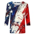 thumbnail image 4 of Womens 4th of July 3/4 Length Sleeve Tops Casual Crew Neck Tunic T-Shirts Funny Graphic Tees American Flag Stars Stripes Shirts Summer Tops Independence Day Patriotic Tees Loose Comfy Blouses, 4 of 5