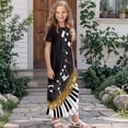 thumbnail image 3 of Uourmeti Girls Summer Dress Music Notes Piano Print Short Sleeve Round Neck Flowy Tiered Casual Long Maxi Dress with Pockets, Size 7-8 Years, 3 of 7