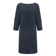 thumbnail image 4 of Robe d'Été pour Femmes Mode Décontractée Couleur Unie Manches Mi-Longues Col Rond Robe Boutonnée Robe d'Été Décontractée, 4 of 6