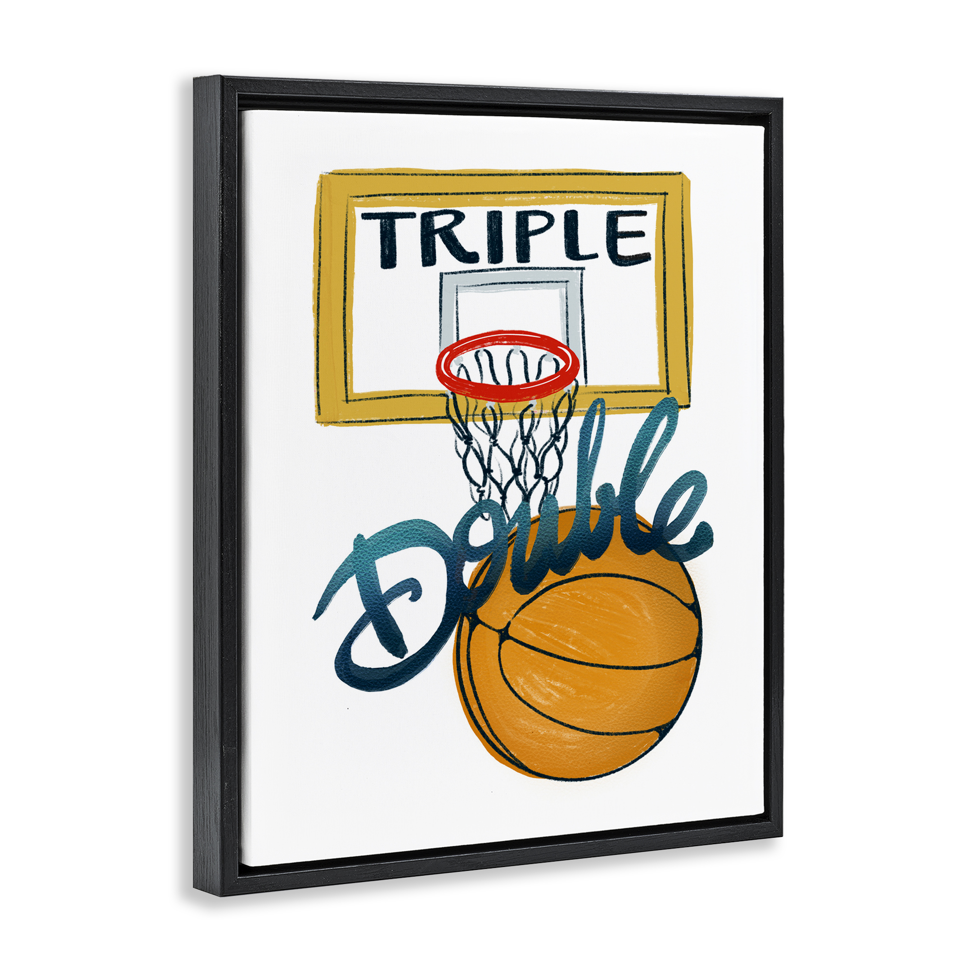 Triple Double Basketball Black Framed Floater Canvas Wall Art, design by Connie Summers