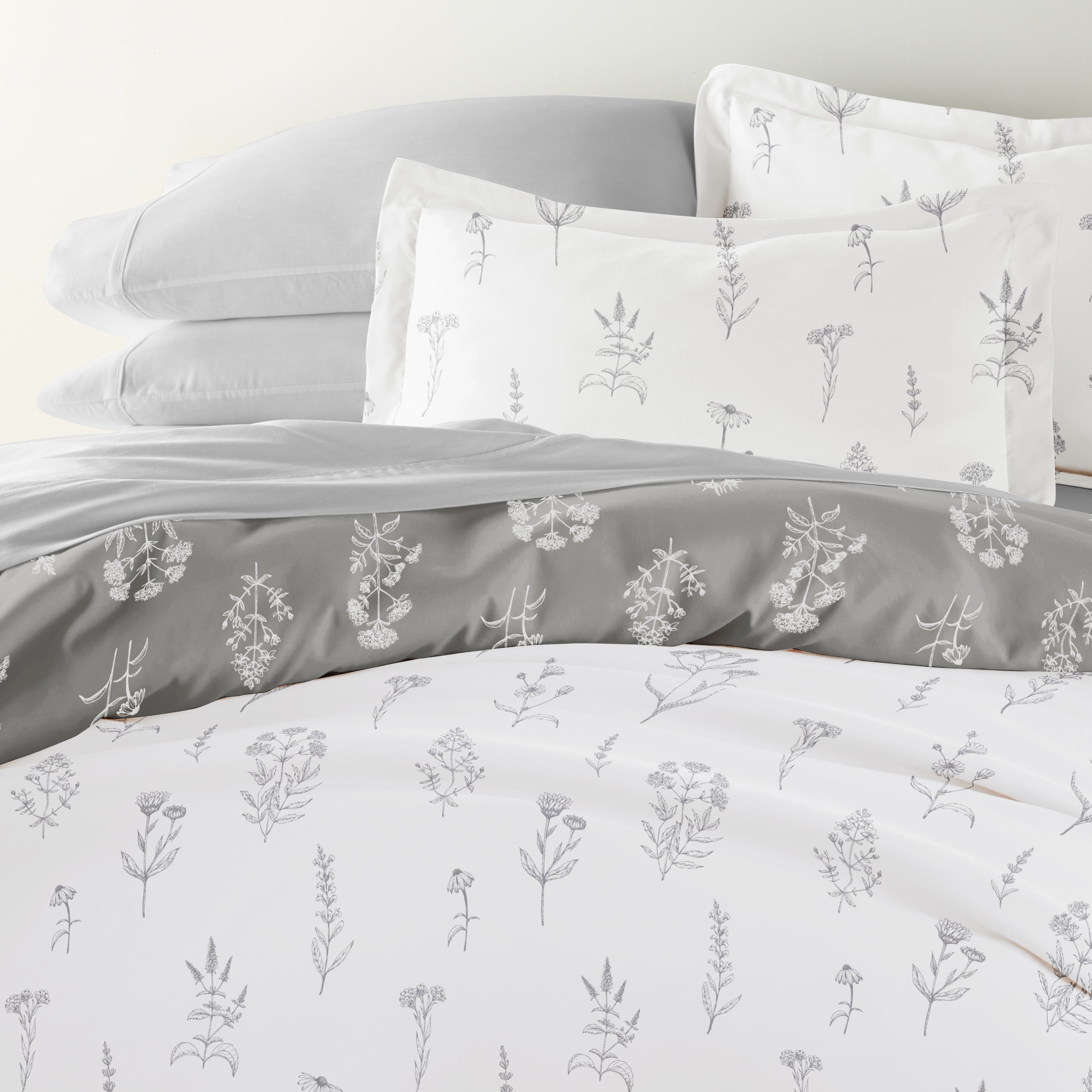 8PC Bedding Bundle - Patterned Duvet Cover Set White Comforter and Solid Sheet Set in Botany Floral