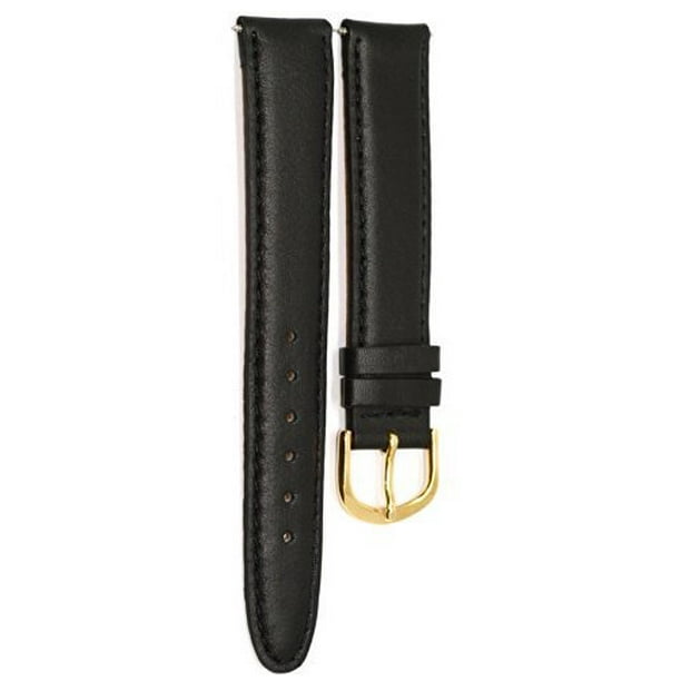 18MM BLACK SMOOTH GENUINE LEATHER WATCH BAND STRAP GOLD STEEL BUCKLE FITS  SEIKO 