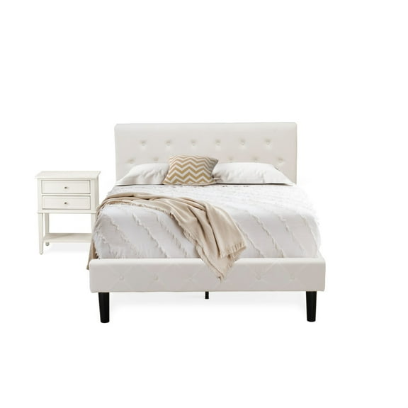 East West Furniture Nolan 2-Piece Wood Full Bedroom Set in White/Butter Cream
